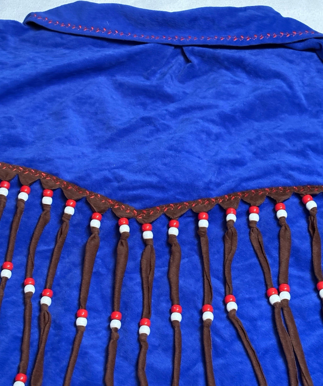 Native American Style Blue Suede Beaded Fringe Shirt Handmade