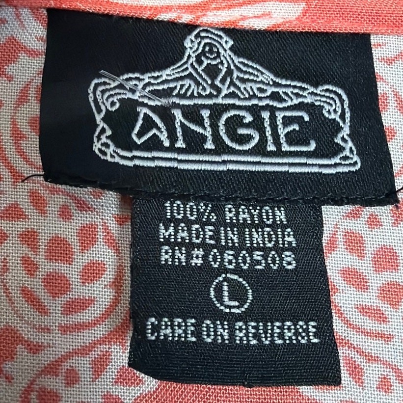Angie Floral Kimono Cover Up Coral White Boho Open Front Duster Size L