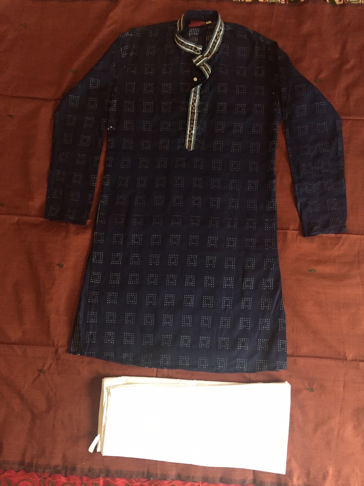 Navy Blue Embroidered  Cotton Boys kurta pajama set