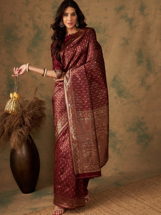 Banarasi Silk Saree Woven Designer Zari Indian Ethnic Sari Blouse For Womens