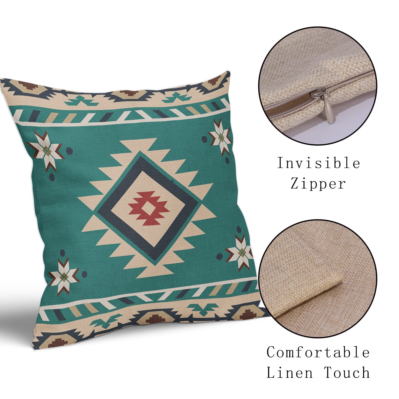 Sweetshow Western Native American Throw Pillow Covers 18X18 Inch Turquoise Blue