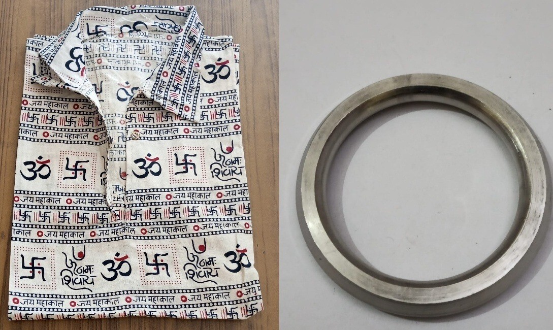 NEW OM NAMAHA SHIVAYA KURTA MEN WOMEN & 3″ STEEL BRACELET HINDU PUJA FASHION