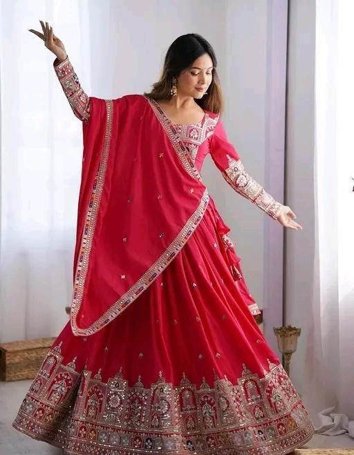Ready To Wear Chanderi Silk Lehenga Choli Set Embroidered Wedding PartyWear