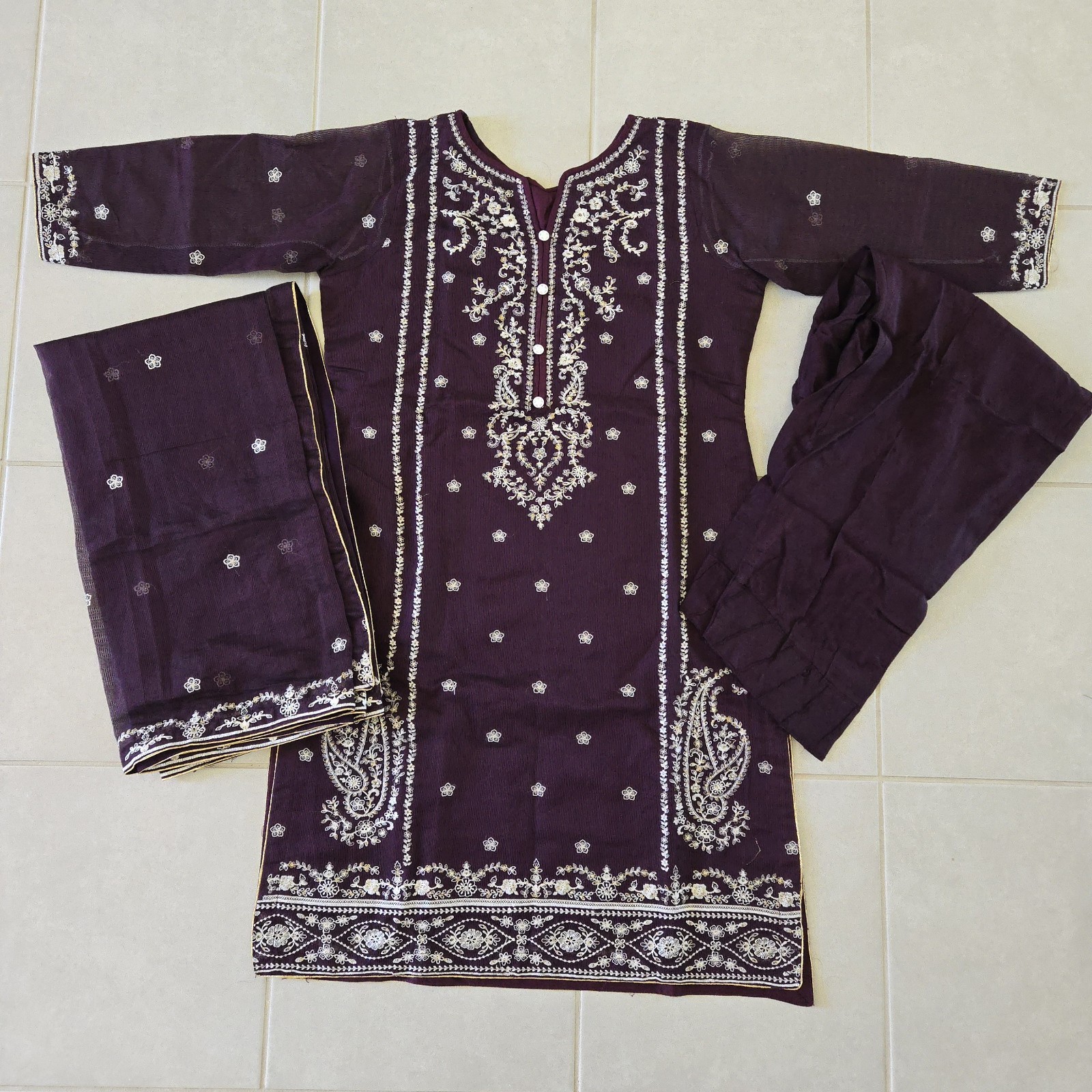 NEW Womens Sz L Large Traditional Indian Pakistani Dark Purple Salwar Kameez
