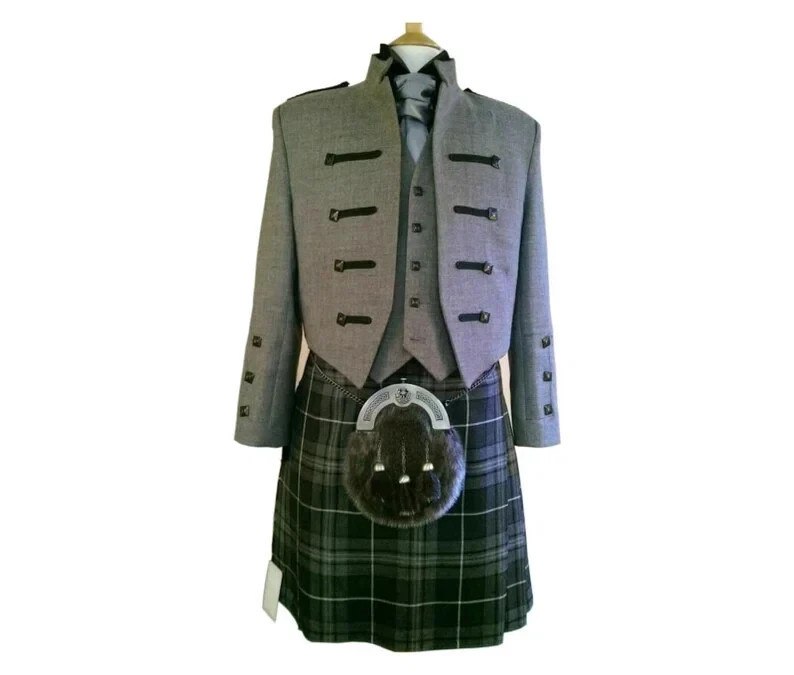 Men’s Scottish Highland Gray Kilt Jacket With Waistcoat New Kilt Jacket
