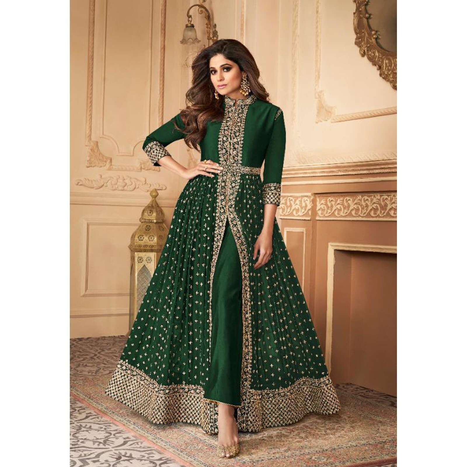 Bollywood Style Party Wear Slit Anarkali Gown Heavy Embroidery Worked Dresses