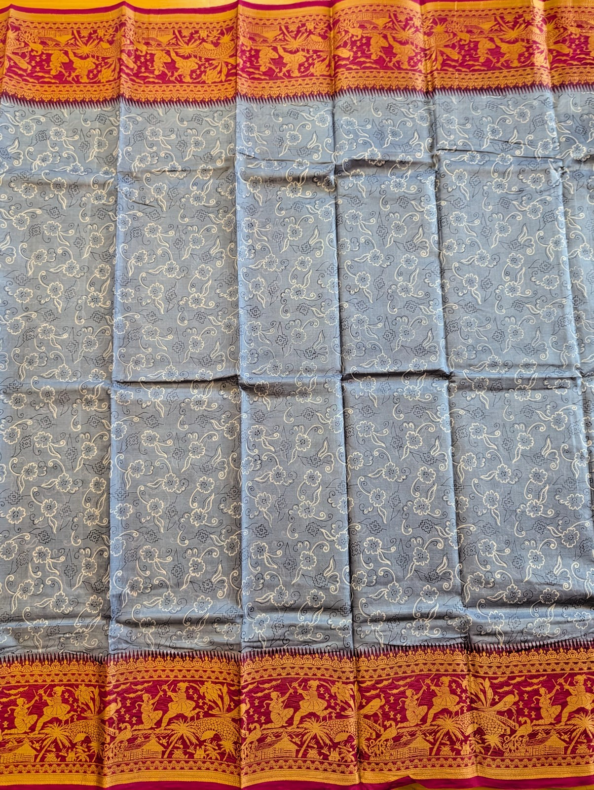 Silk Saree 100% Pure Silk Mark Certified Hand Block Printed Festive Party Wear