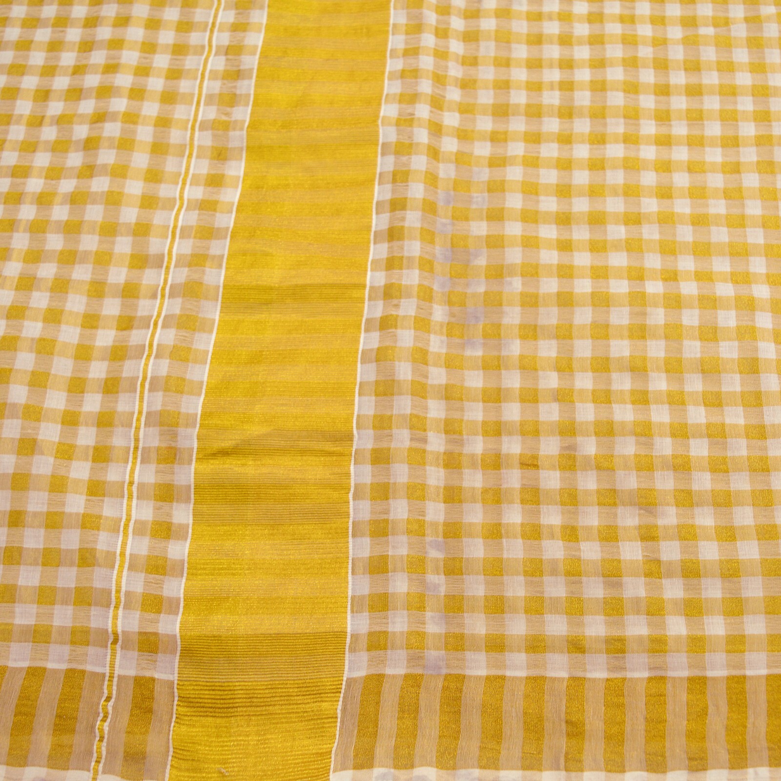 Indian Vintage Heavy Sari Off-White Woven South Sarees Pure Cotton Zari 5Yd