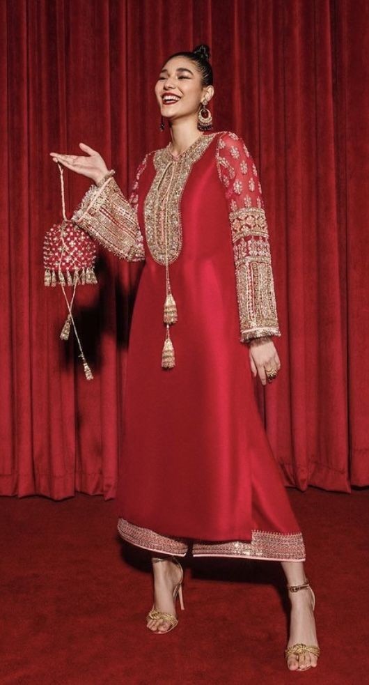 Party Wear Red Classy Designer handwork machine work suit