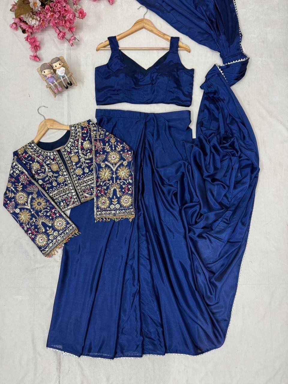 Designer Royal Blue Ethnic Palazzo Dupatta Set Women’s Traditional Celebration W