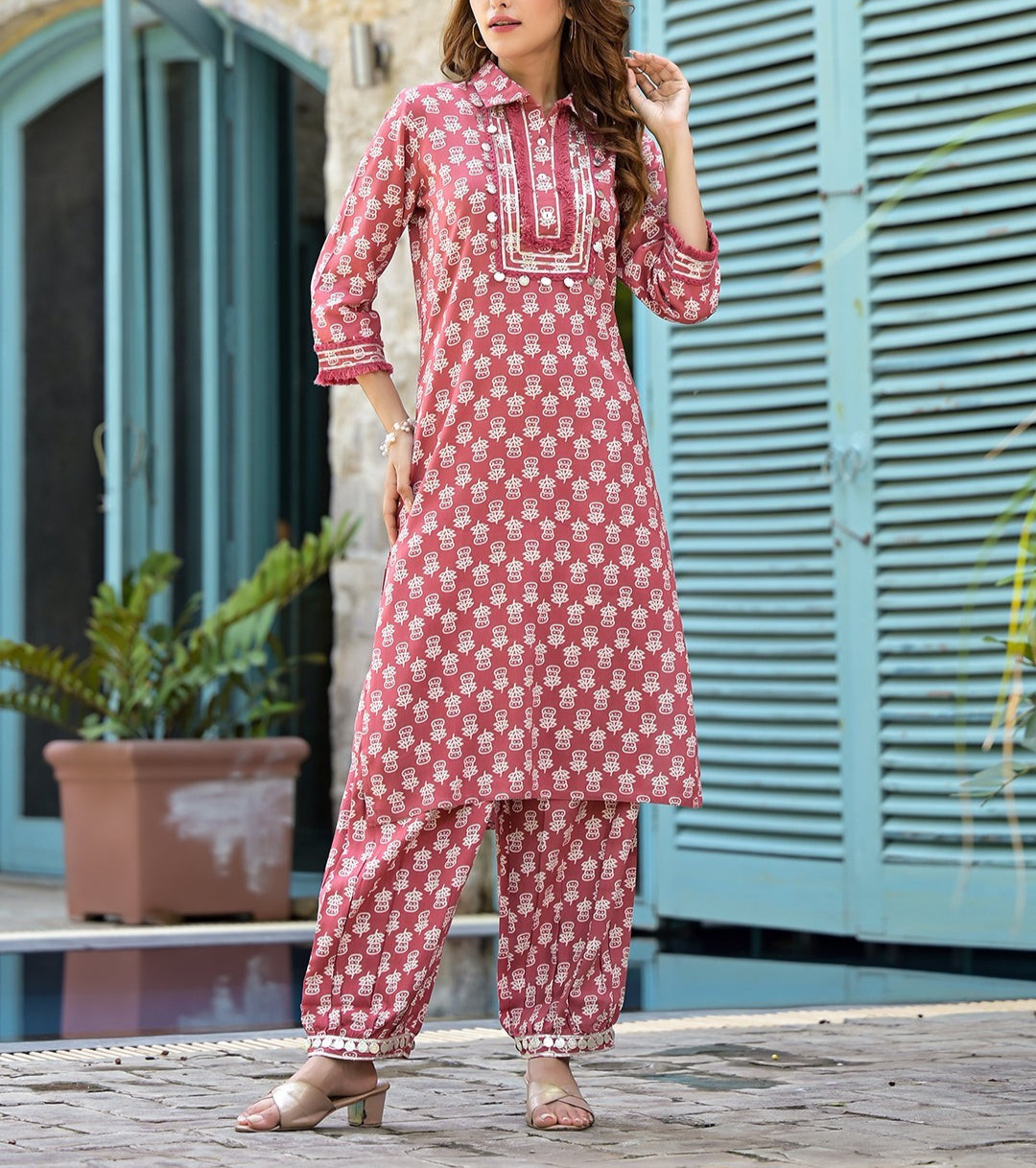 Peach Cotton Straight Knee Length Co-Ord Set for Women Ethnic Casual Outfit