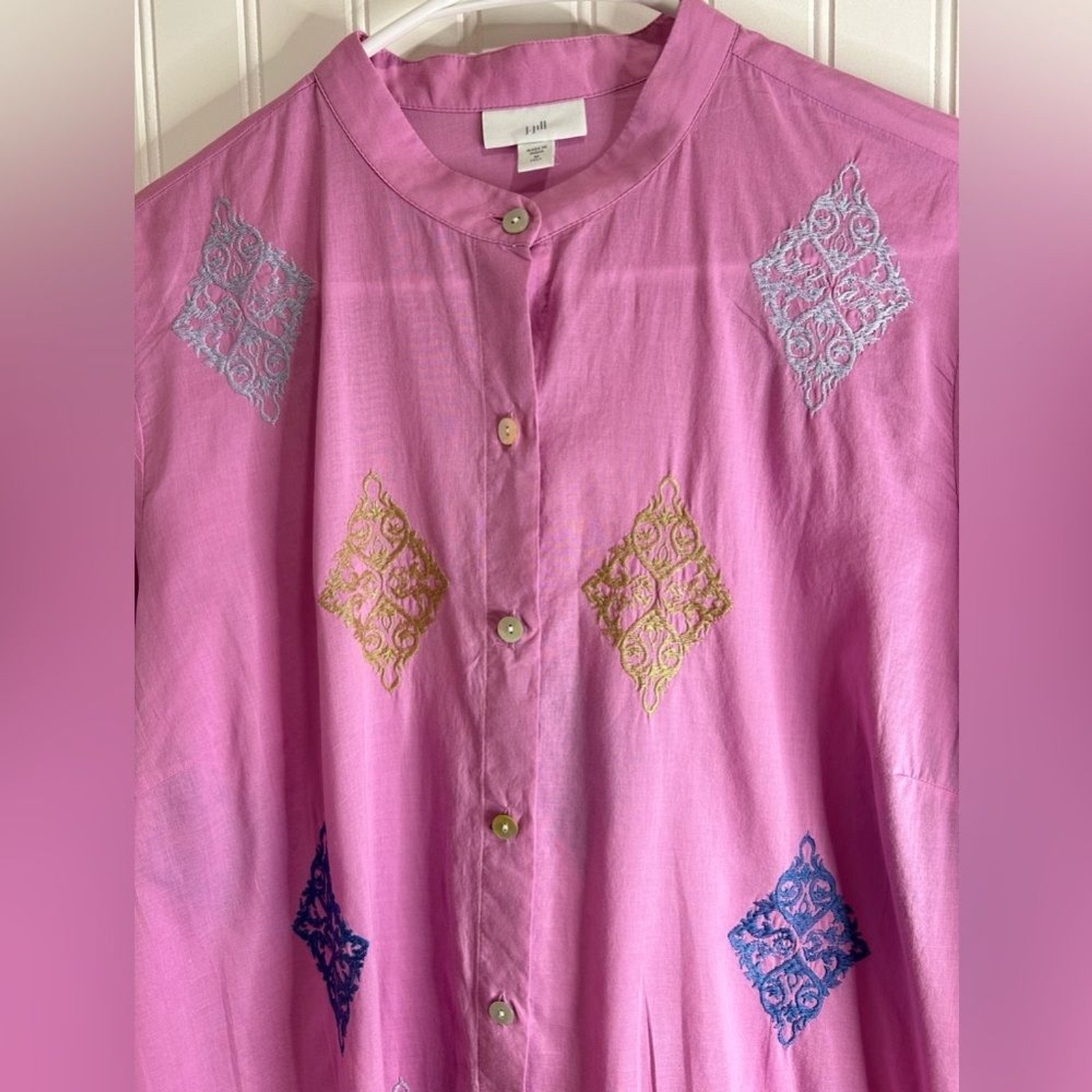 J. Jill Pink women Blouse with Colorful Diamond Embroidery Size M