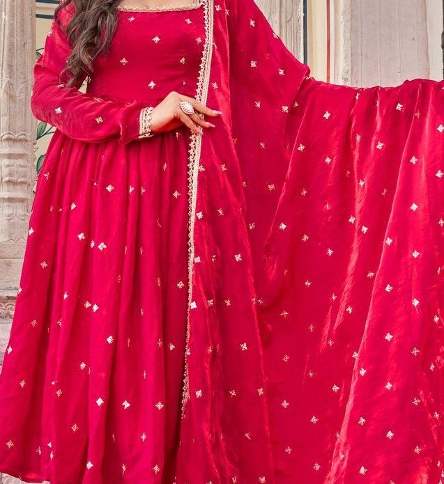 New Presenting Heavy Silk Red Top Bottom With Dupatta For Women & Girls