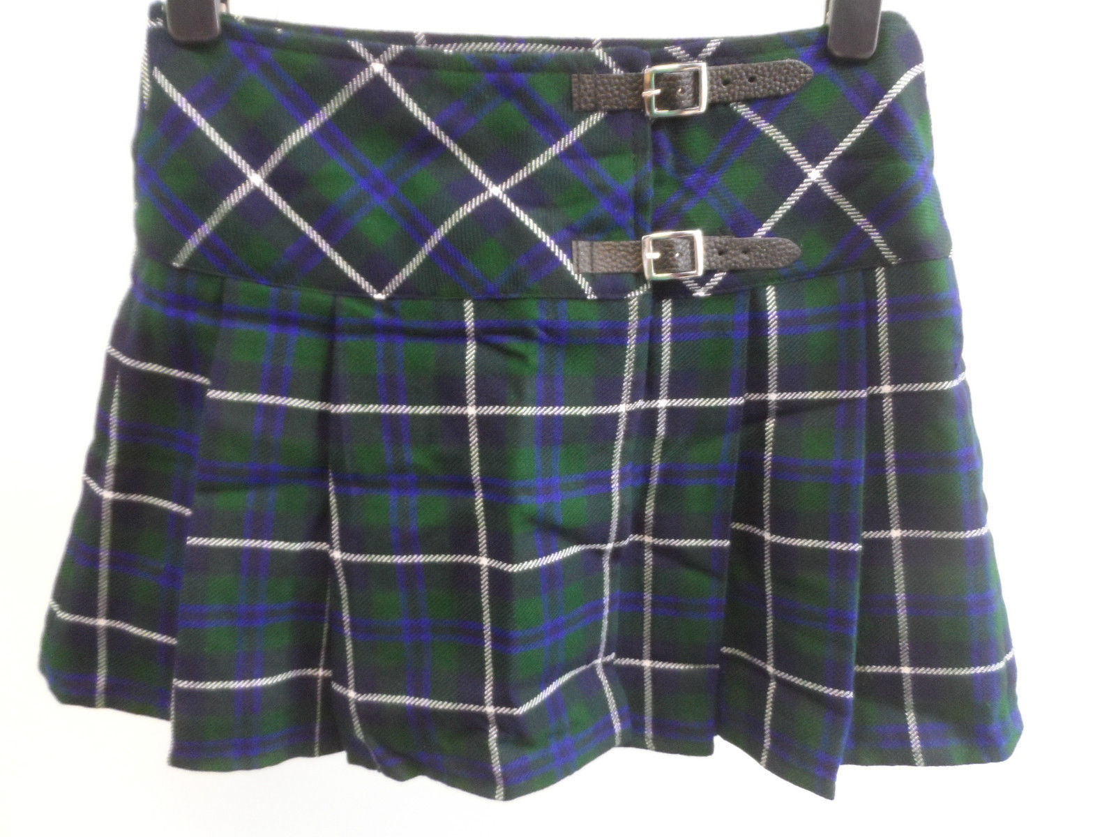Blue Douglas Scottish Highland Ladies 8 Pleated Diagonal Belted Billie Kilts