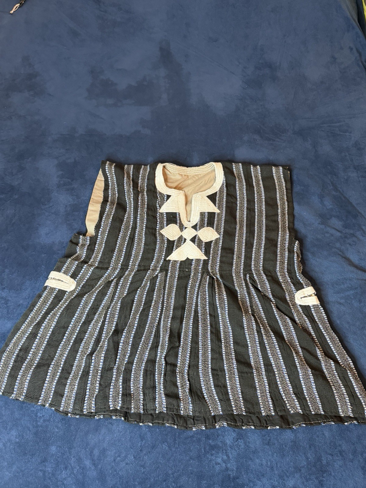 Authentic African Hand Stitched Ghana Smock Kente Fugu Batakari Men Top Black