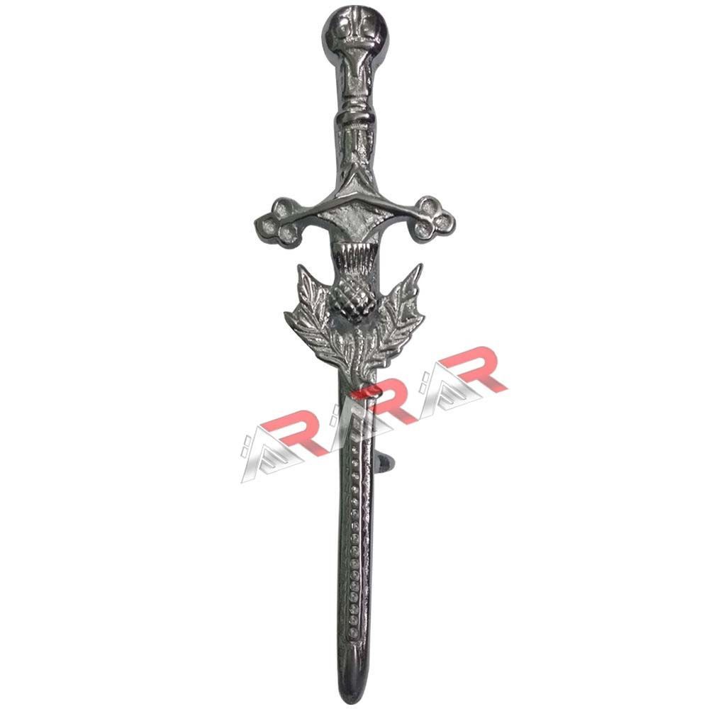 Scottish Kilt Pins Thistle Sword Highland Kilts Pin Chrome Finish 4″ New AAR