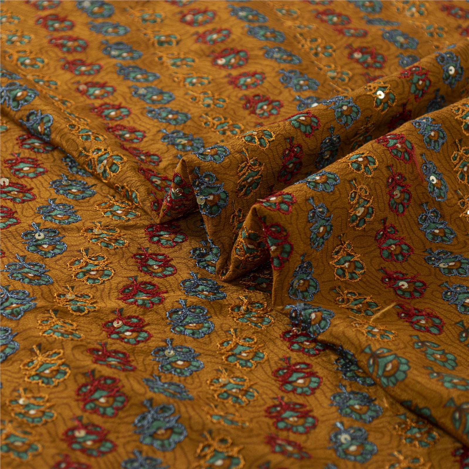 Sanskriti Vintage Yellow Sarees Pure Crepe Hand Embroidery Sari 6Yd Craft Fabric