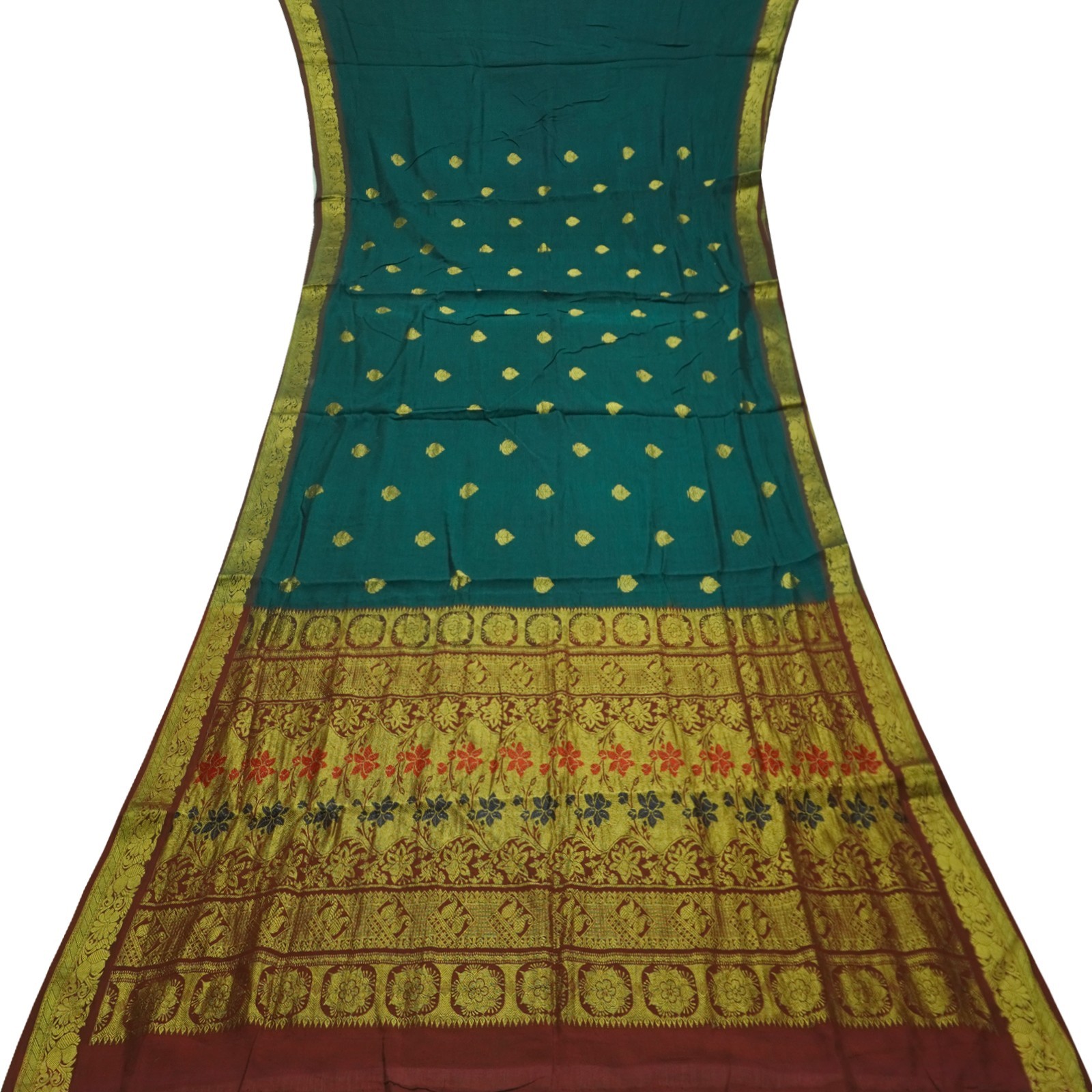 Vintage Teal Sarees 100% Pure Cotton Zari Handwoven Sari 5YD Decor Craft Fabric