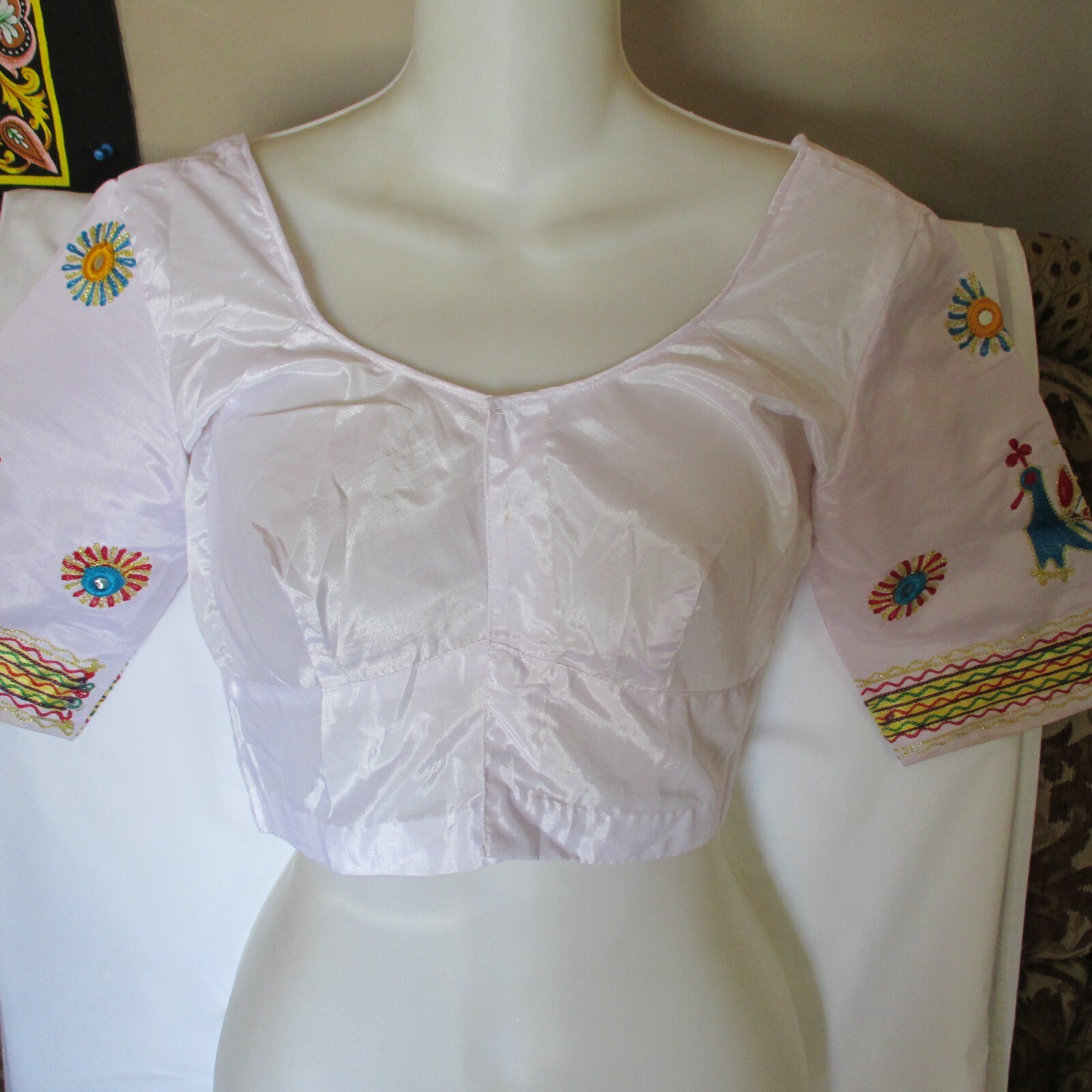WHITE Gold STUNNING CHOLI Wedding BLOUSE for SARI Skirt BRIDAL TOP 32″ Bust SIZE