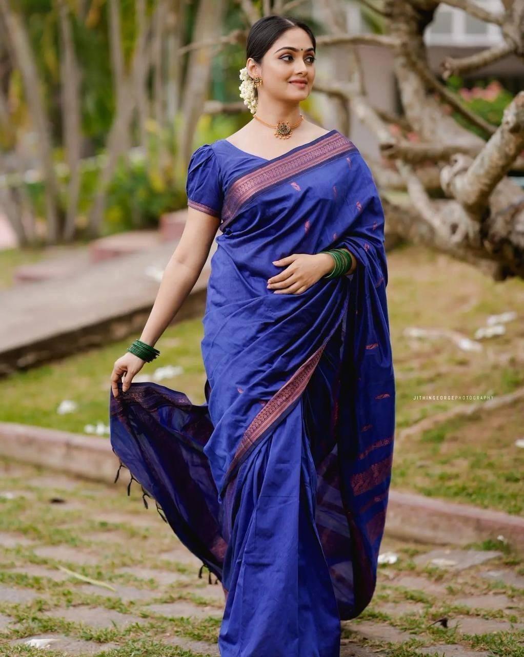 Indian Wedding Saree Blue Lichi Silk Rich Pallu Bollywood Saree with Blouse