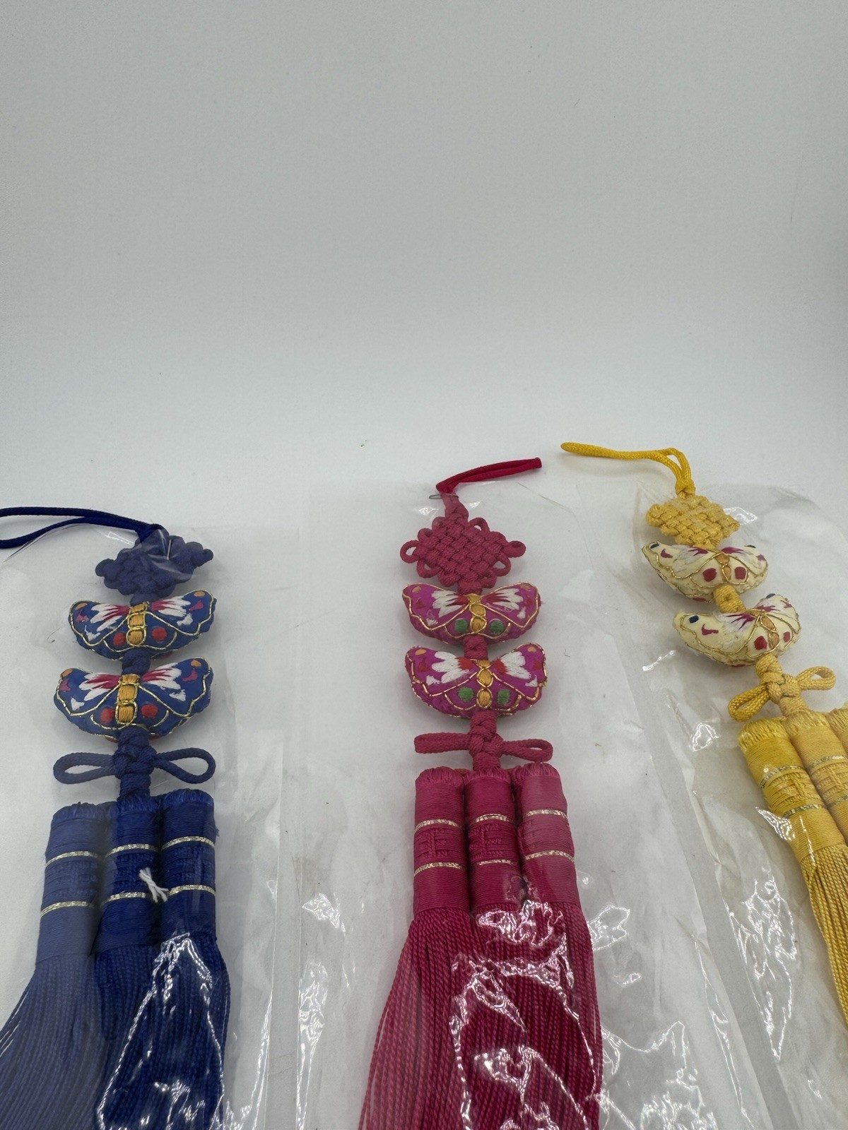 Vintage Korean Norigae Tassel 3 Piece Set pinkYellow & Blue Butterfly Embroidery