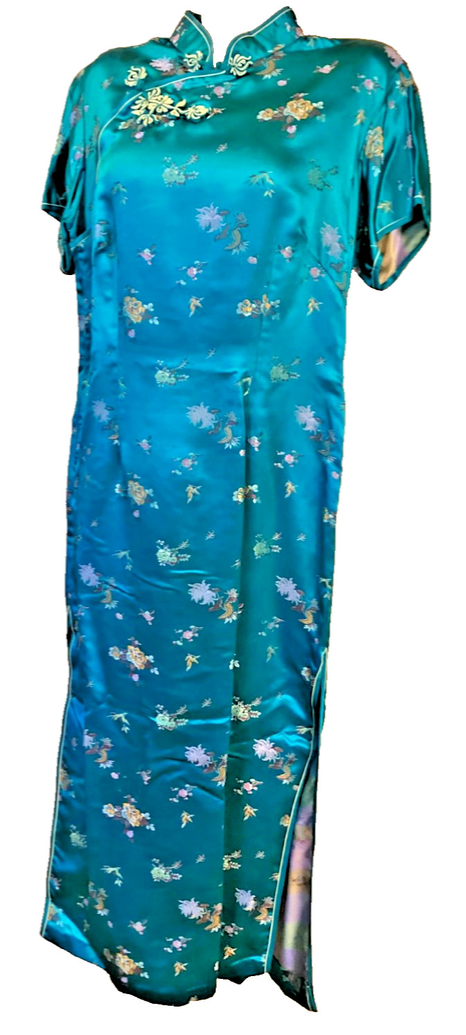 Womens Teal Blue Kimono Solz Squirrel Floral Vintage 44 Short Sleeve Chinese