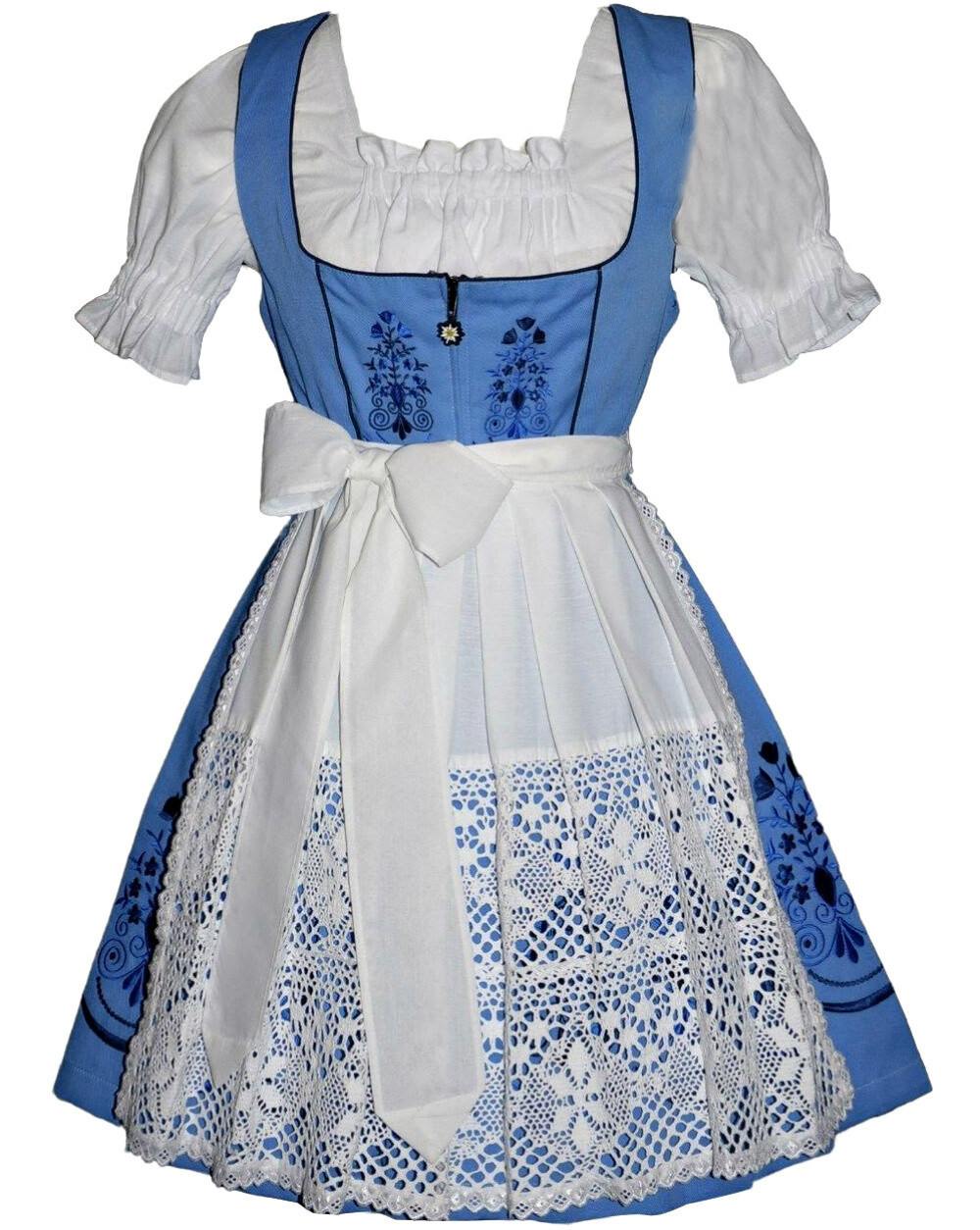 Blue Dirndl German Dress Short XS S M L XL Oktoberfest EMBROIDERED Party 3 Pcs