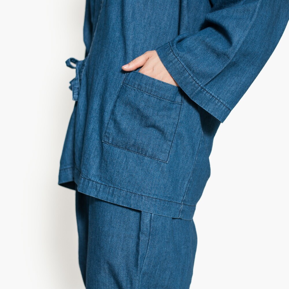 Japanese DENIM SAMUE Traditional Kimono Ladies 100% Cotton Blue Relax Work Wear