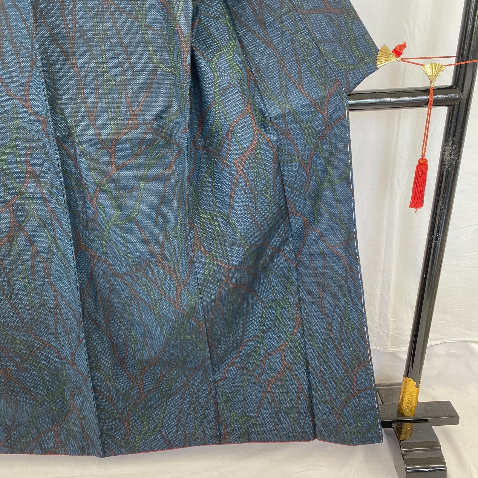 Japanese Vintage Kimono Silk Blue Oshima Traditional Authentic Length 61 in