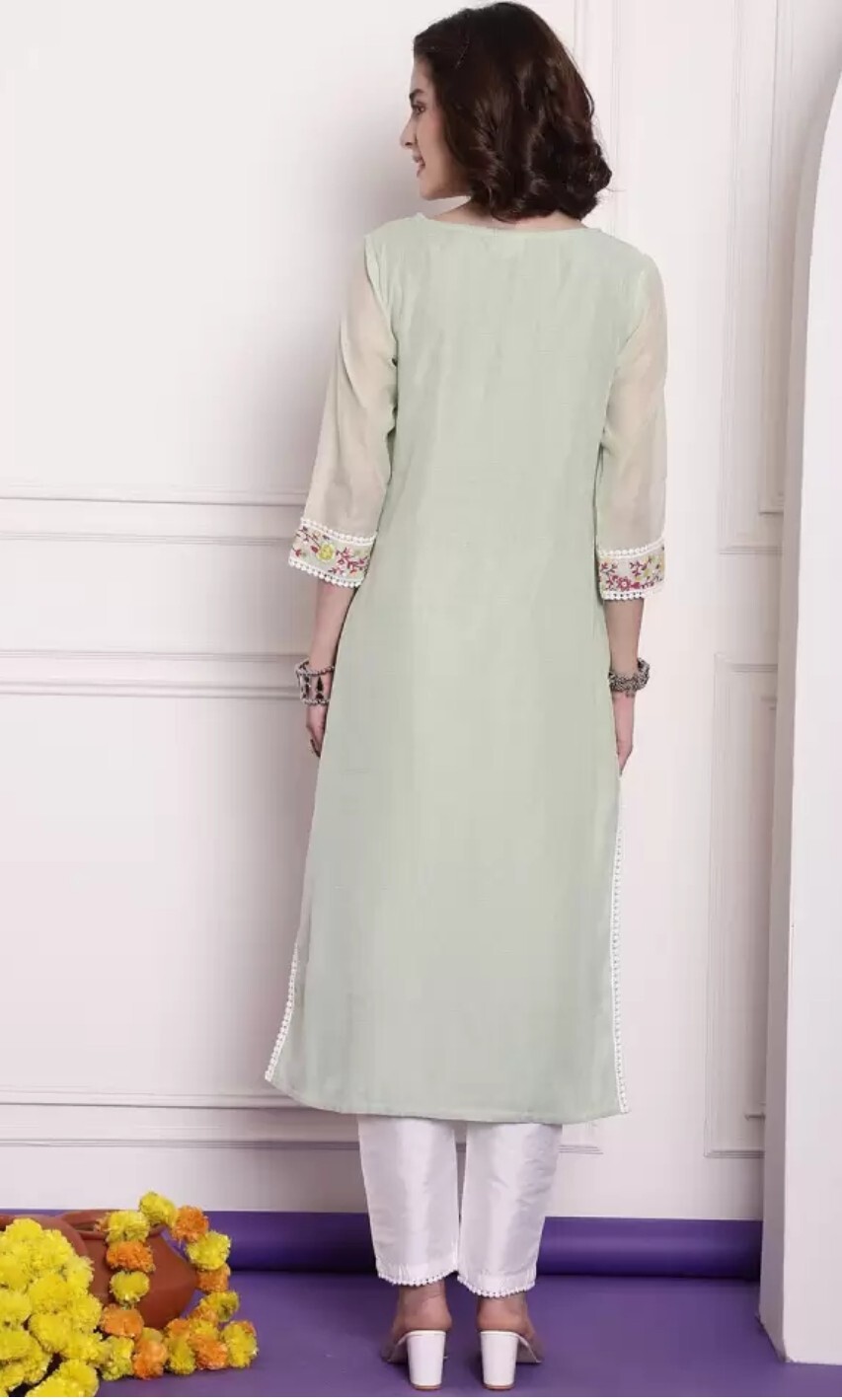 indian dresses women kurti; Women Floral Printed York design lace details Kurta