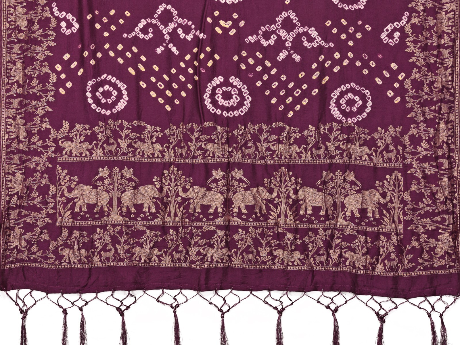 Purple Bandhej Bandhani Misco Pure Gaji Patola Chex Bandhani Saree With Blouse