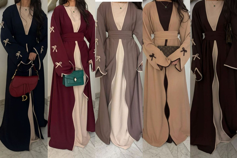 Muslim Eid Gown Modest Abaya Women Bow Batwing Sleeve Kaftan Dress Waist Robe