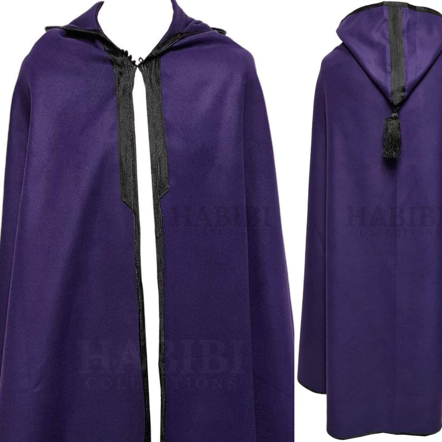 Moroccan Djellaba Cloak Cape Purple Cashmere Wool Blend Silham Burnous