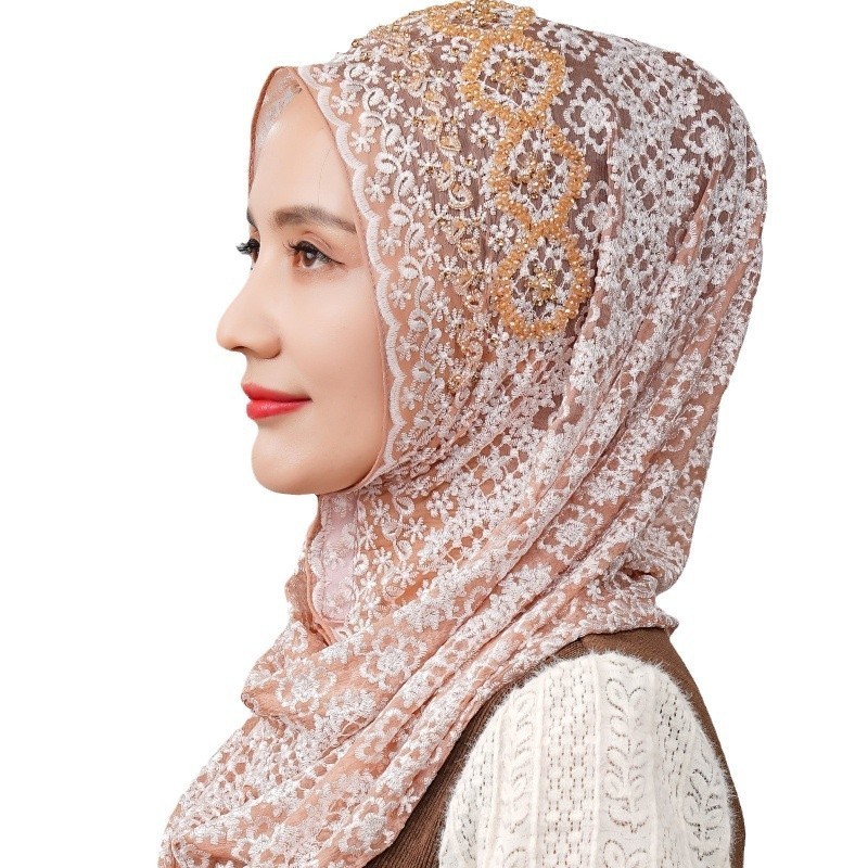 New Silk Hijabs Women Malaysia Wrap Cap Muslim Print Bead Scarf Hair Cover Shawl