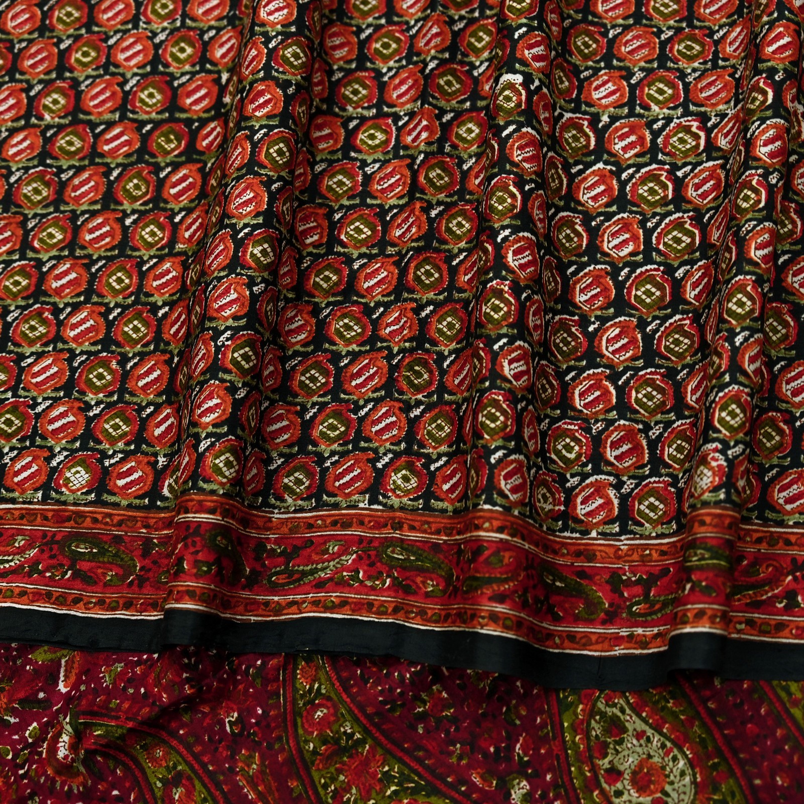 Vintage Sari Black & Maroon Pure Silk Printed Sarees 6yd Craft Fabric Sewing