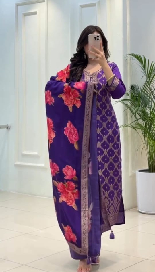 Purple Salwar Kameez Readymade Indian Designer Kurta Palazzo Designer Dupatta