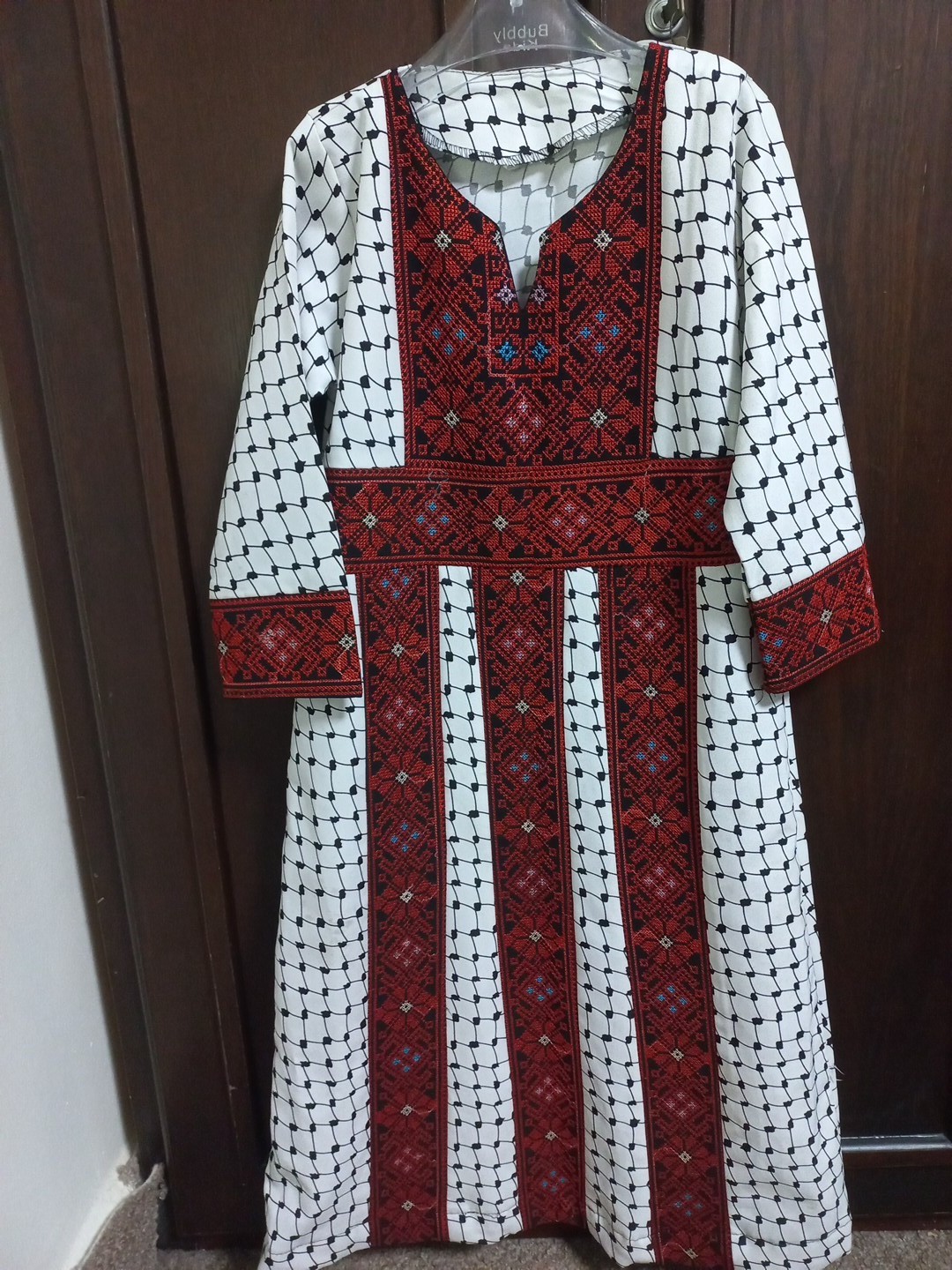 Girl traditional palestinian embroidered thobe dress s7 years red white long93cm