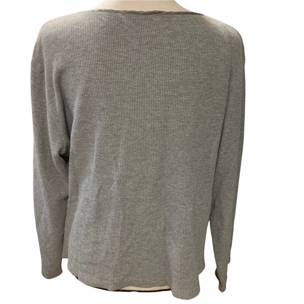 Quacker Factory Ribbed Cotton Henley Top Shiny Buttons