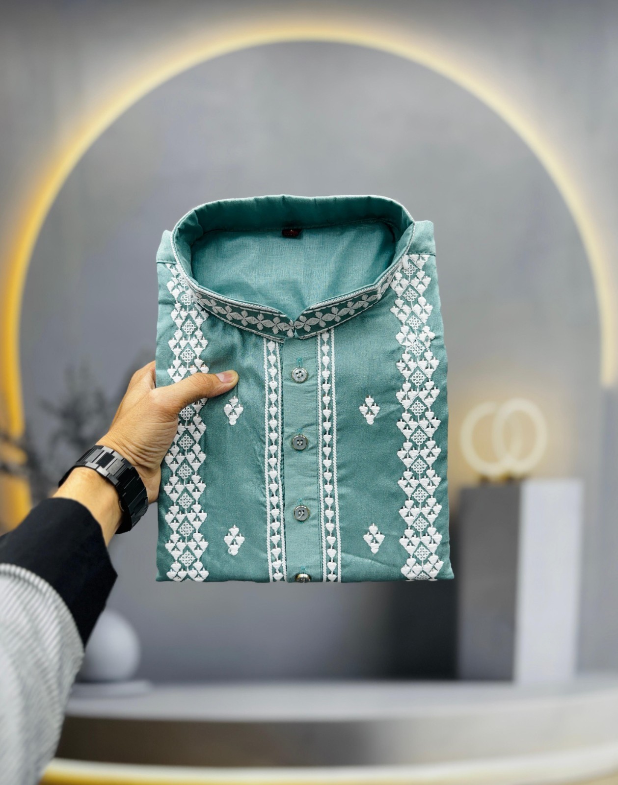 Mens mint-teal Green Outfit Kurta Soft Silk Raymond Cotton Traditional Wear