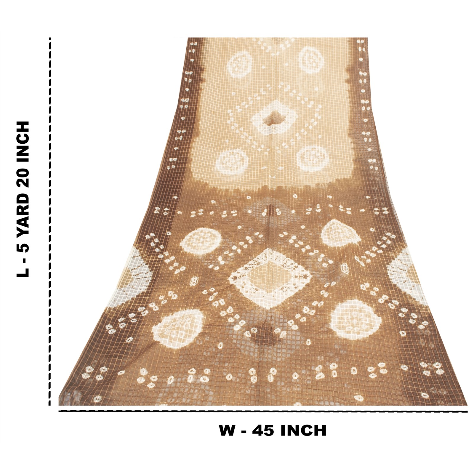 Sanskriti Vintage Sarees Brown & Off-White Tie-Dye Bandhanipure Cotton 5+Yd Sari