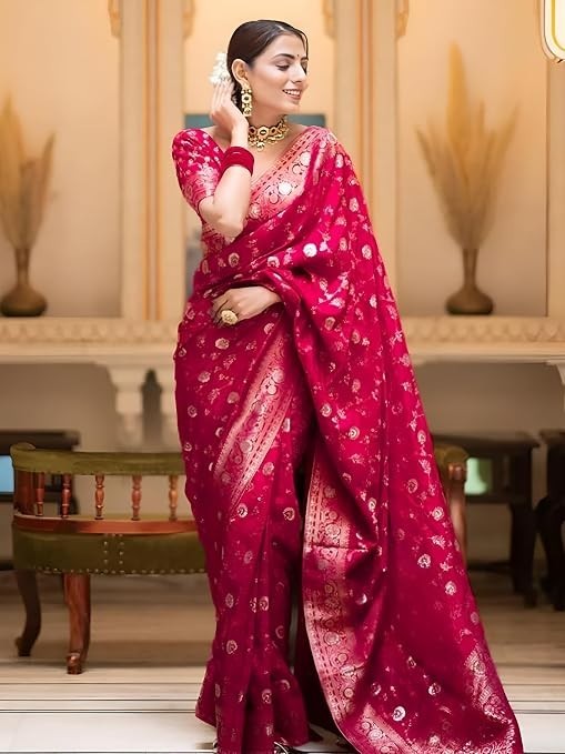 Women’s Pure Kanjivaram Silk Saree Soft Banarasi Style Wedding With Blouse Piece