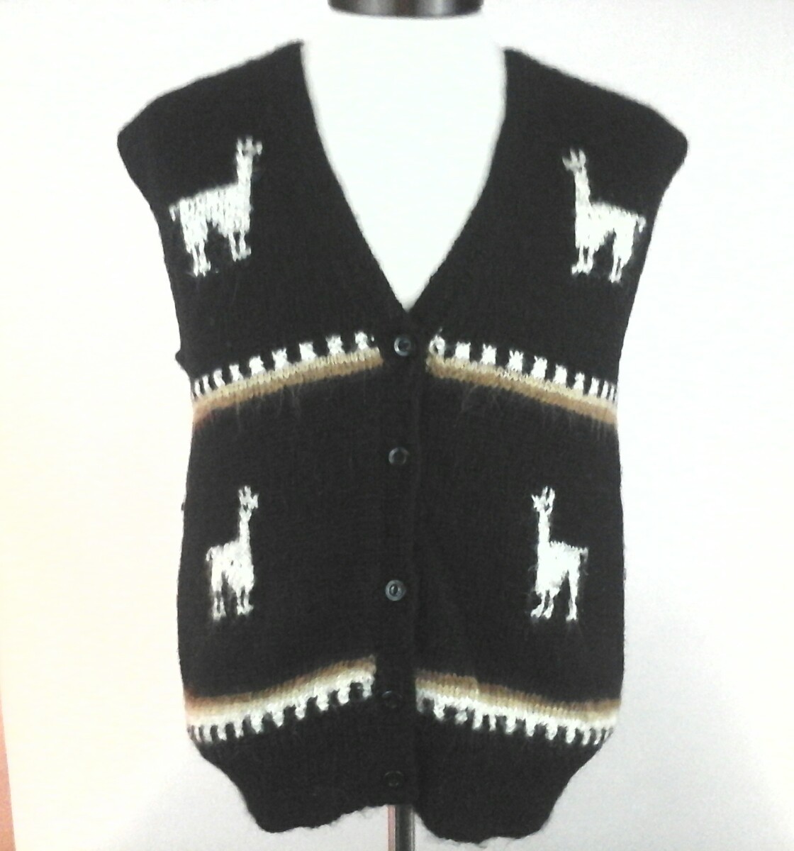 ALPACA VEST Sweater Unisex Brown HANDMADE Boho Ethnic Peru Men’s S Women’s L