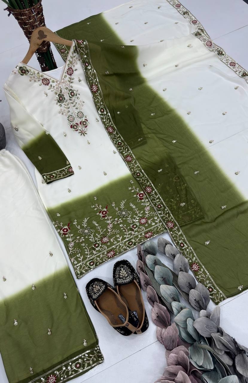 Unique Collection Star Georgette Kurta Palazzo With Dupatta For Function