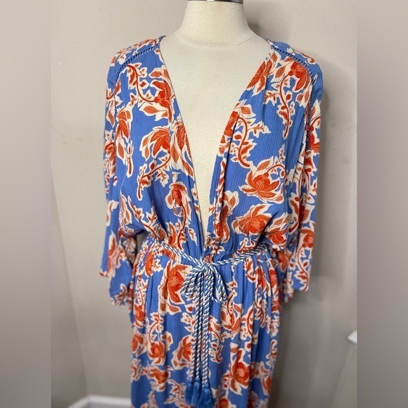 NWT JESSICA SIMPSON Laila Floral Longline Kimono Rope Tassel Cinched Waist, 1X