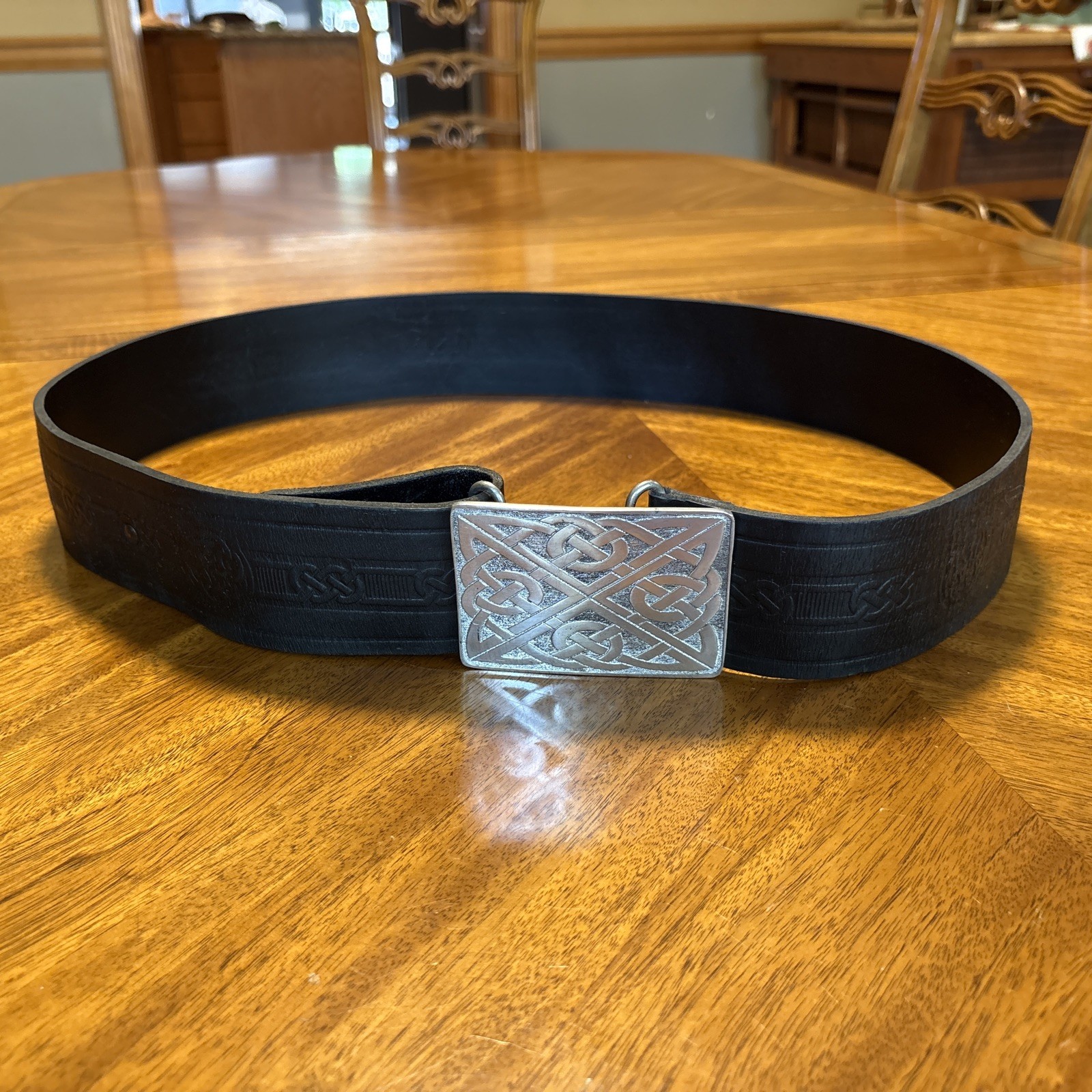 Mens Glen Esk Leather Celtic Kilt Belt w/ Handmade Pewter Buckle Size 44