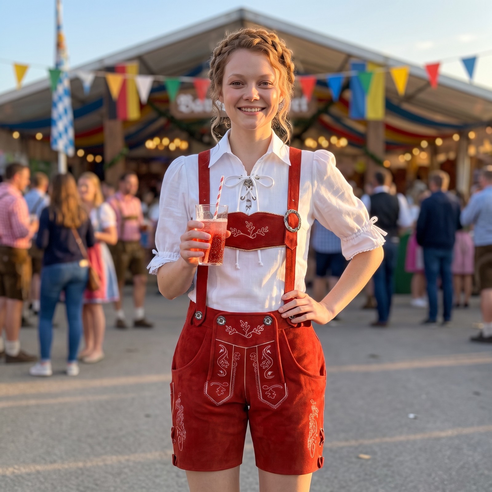 Bavarian Women Lederhosen Red Traditional Ladies Germen Outfit Oktoberfest Dress