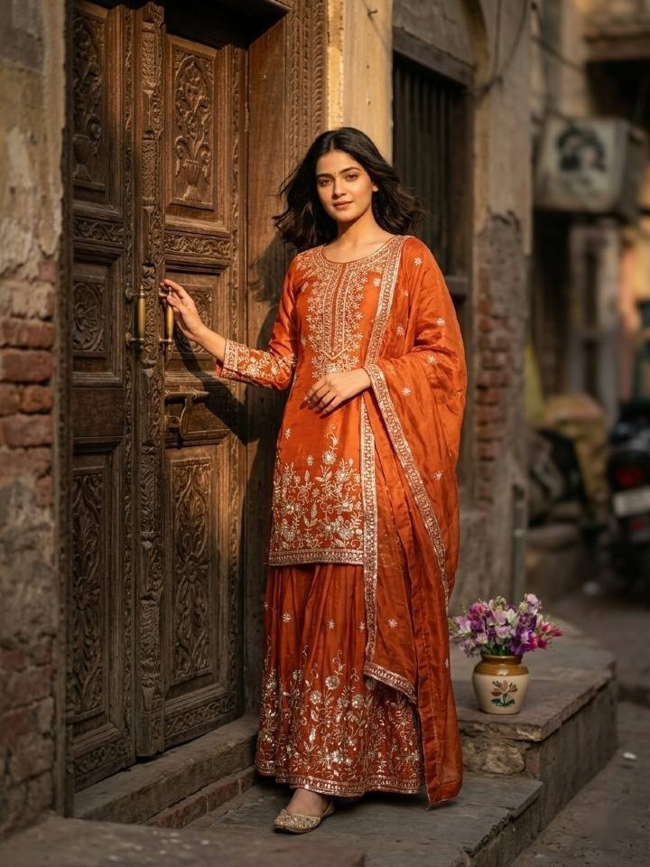 Pure Chinon Silk Anarkali Salwar Kameez Beautiful Wedding Wear Gown Palazzo Suit