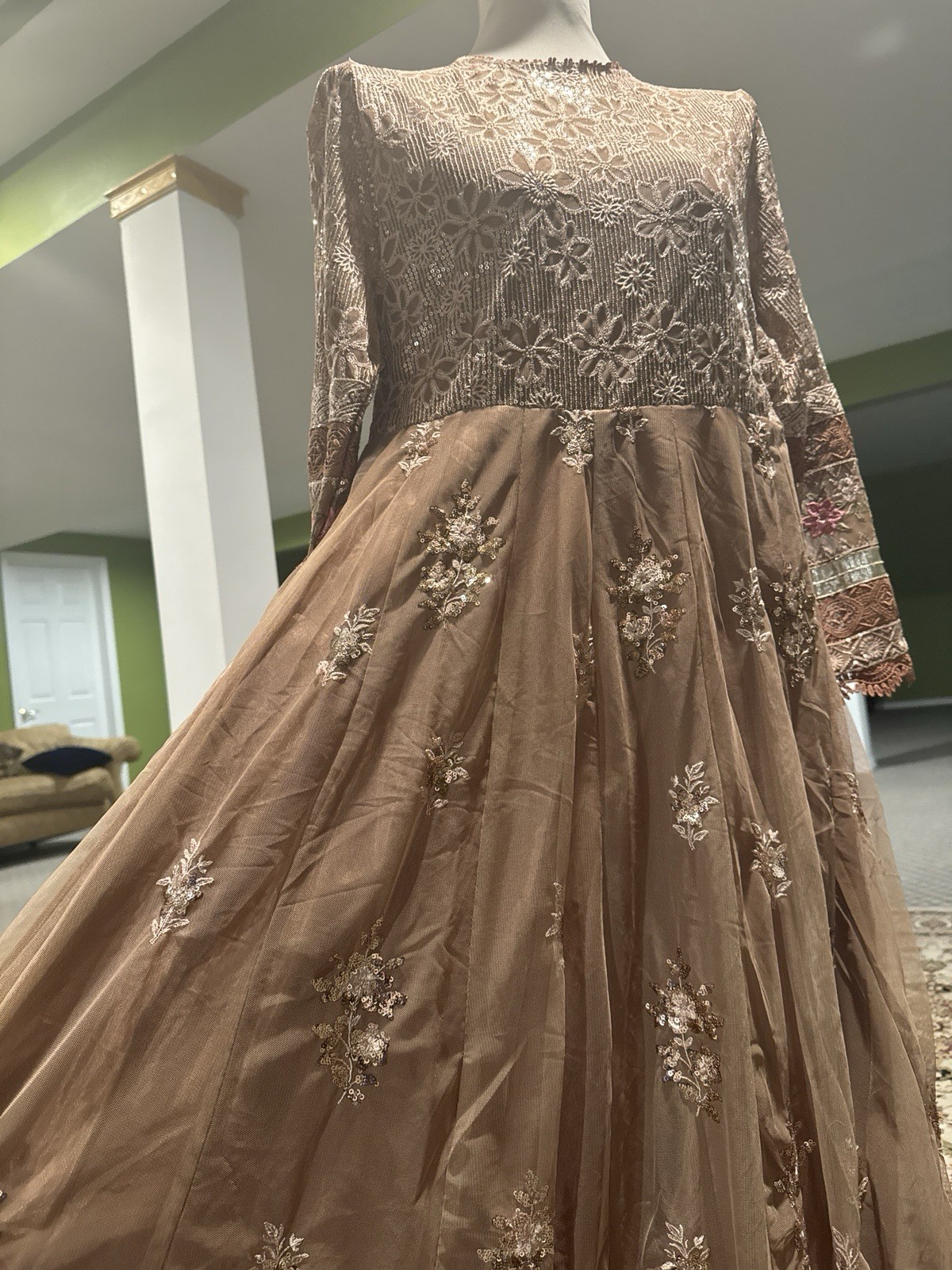 Pakistani Indian Designer Shalwar Kameez Maxi Dress Wedding Bridal Lace Sequin L