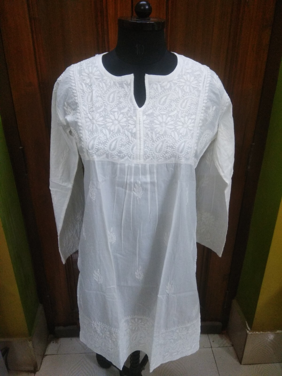M 40″ BLOUSE 100% COTTON HANDMADE ETHNIC TOP KURTA KURTI CHIKAN EMBROIDERY TUNIC