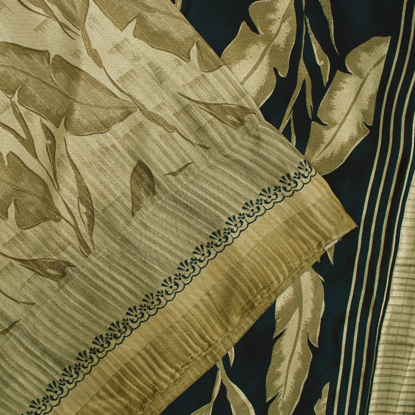 Sanskriti Vintage Sarees Brownish Golden Moss Crepe Leaf Print 5+Yd Quiltingsari